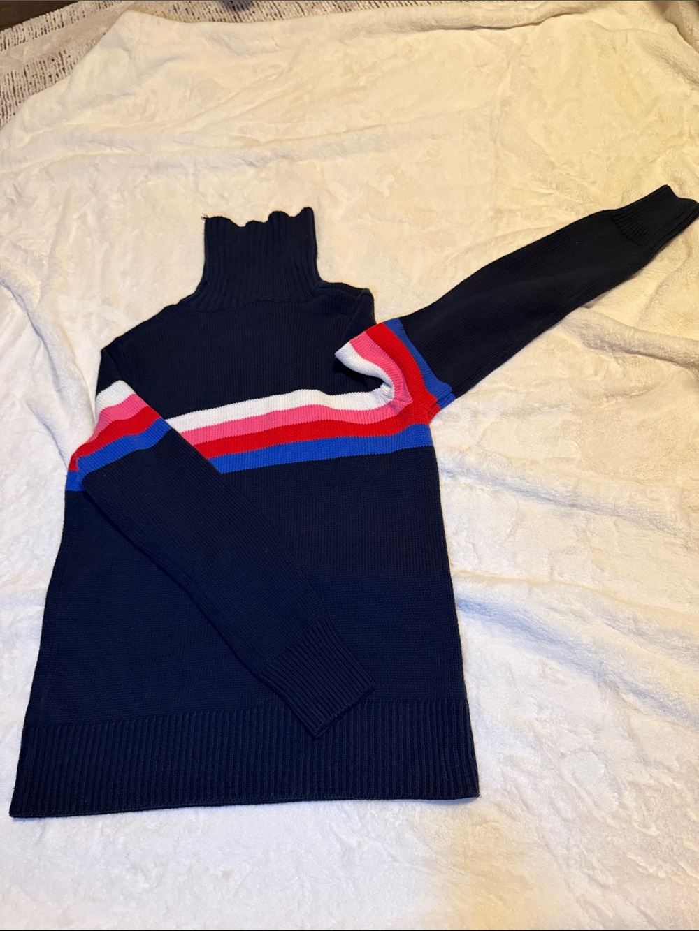 GAP Navy Turtleneck Sweater with Red, Pink & Blue Stripes